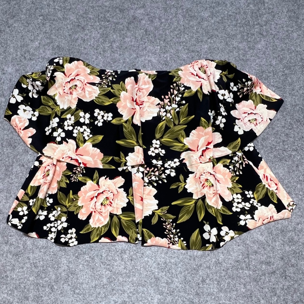 Kona Sol Womens Floral Off The Shoulder Flounce Tankini Top Black Pink Size L‎